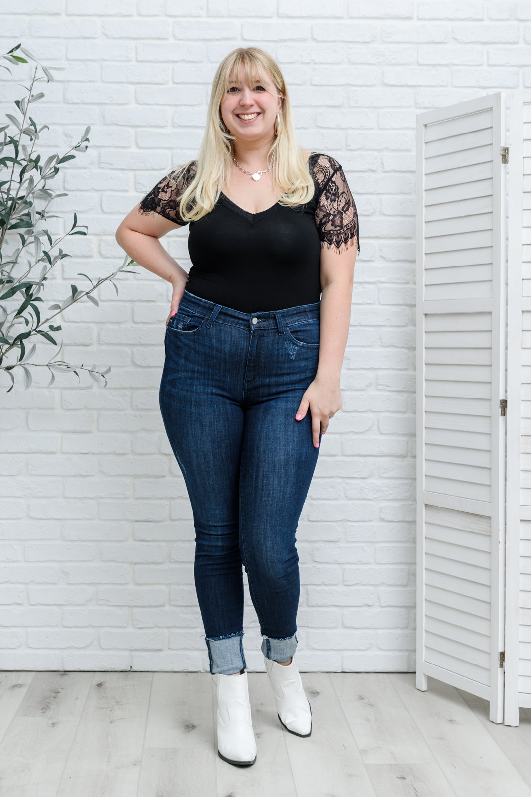 Maeve Mid-Rise Dark Wash Cuffed Skinny Jeans