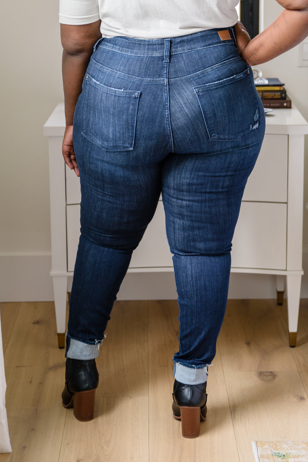 Maeve Mid-Rise Dark Wash Cuffed Skinny Jeans