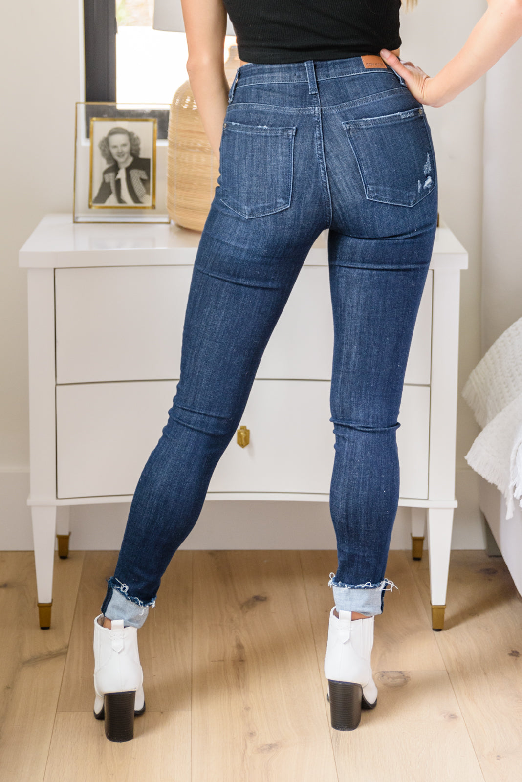 Maeve Mid-Rise Dark Wash Cuffed Skinny Jeans