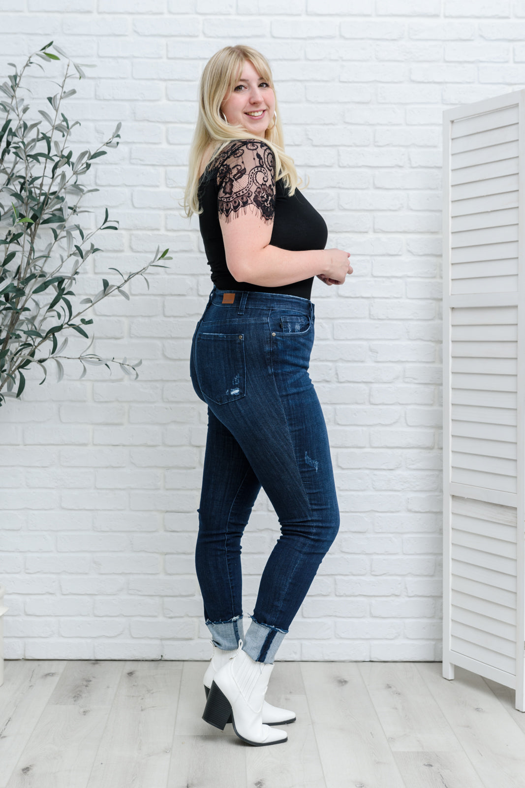 Maeve Mid-Rise Dark Wash Cuffed Skinny Jeans