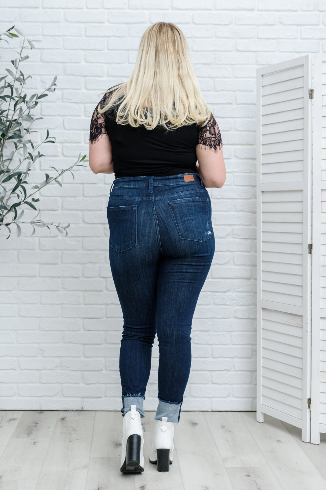 Maeve Mid-Rise Dark Wash Cuffed Skinny Jeans