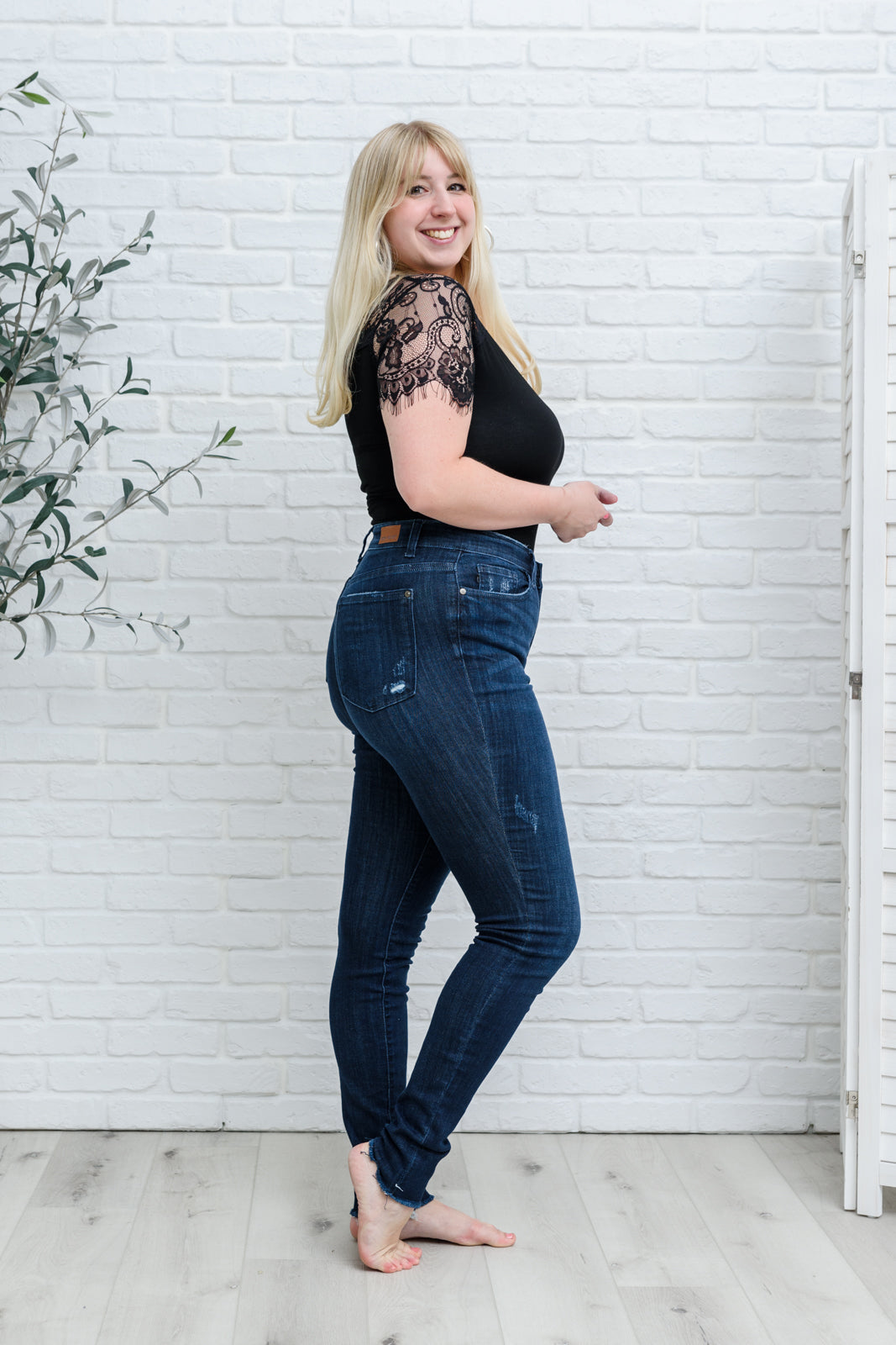 Maeve Mid-Rise Dark Wash Cuffed Skinny Jeans