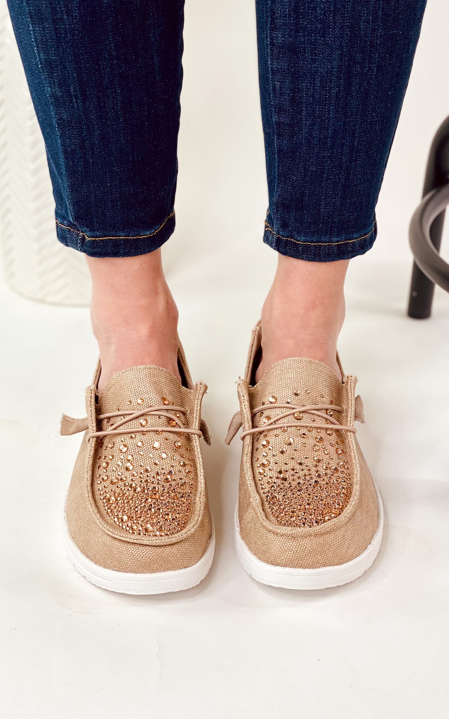 Maco Water Drop in Rose Gold Rhinestone Slip on Shoes