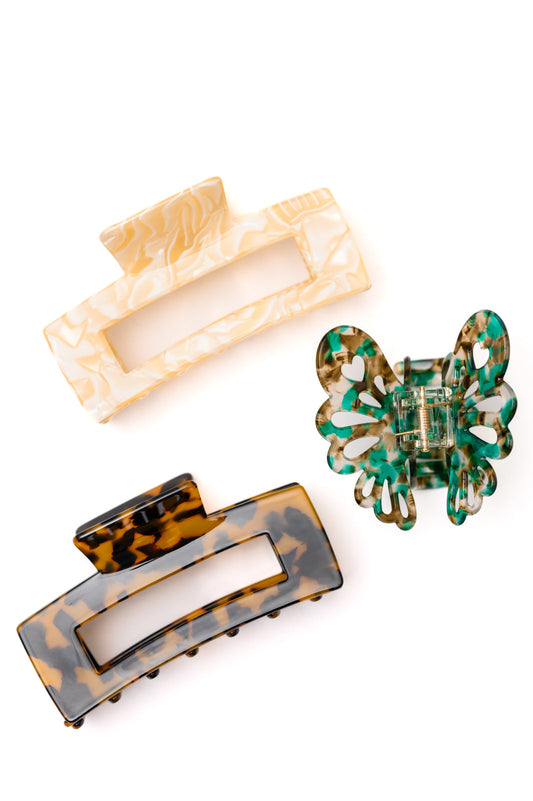 Large Marble Claw Hair Clip Set of 3