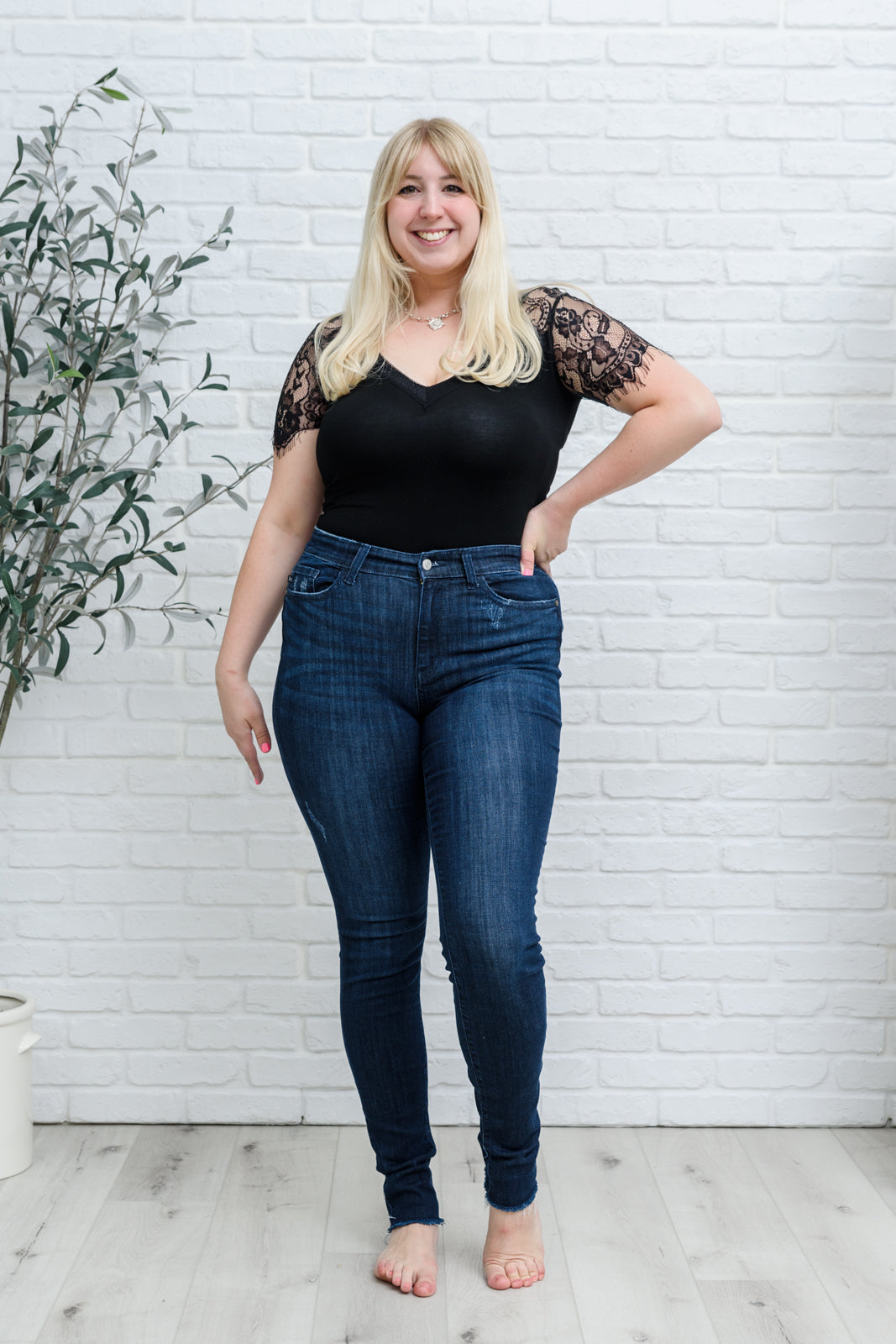 Maeve Mid-Rise Dark Wash Cuffed Skinny Jeans