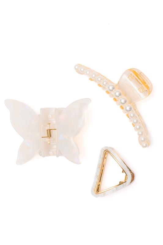 Pearl and Marble Hair Clip Set of 3