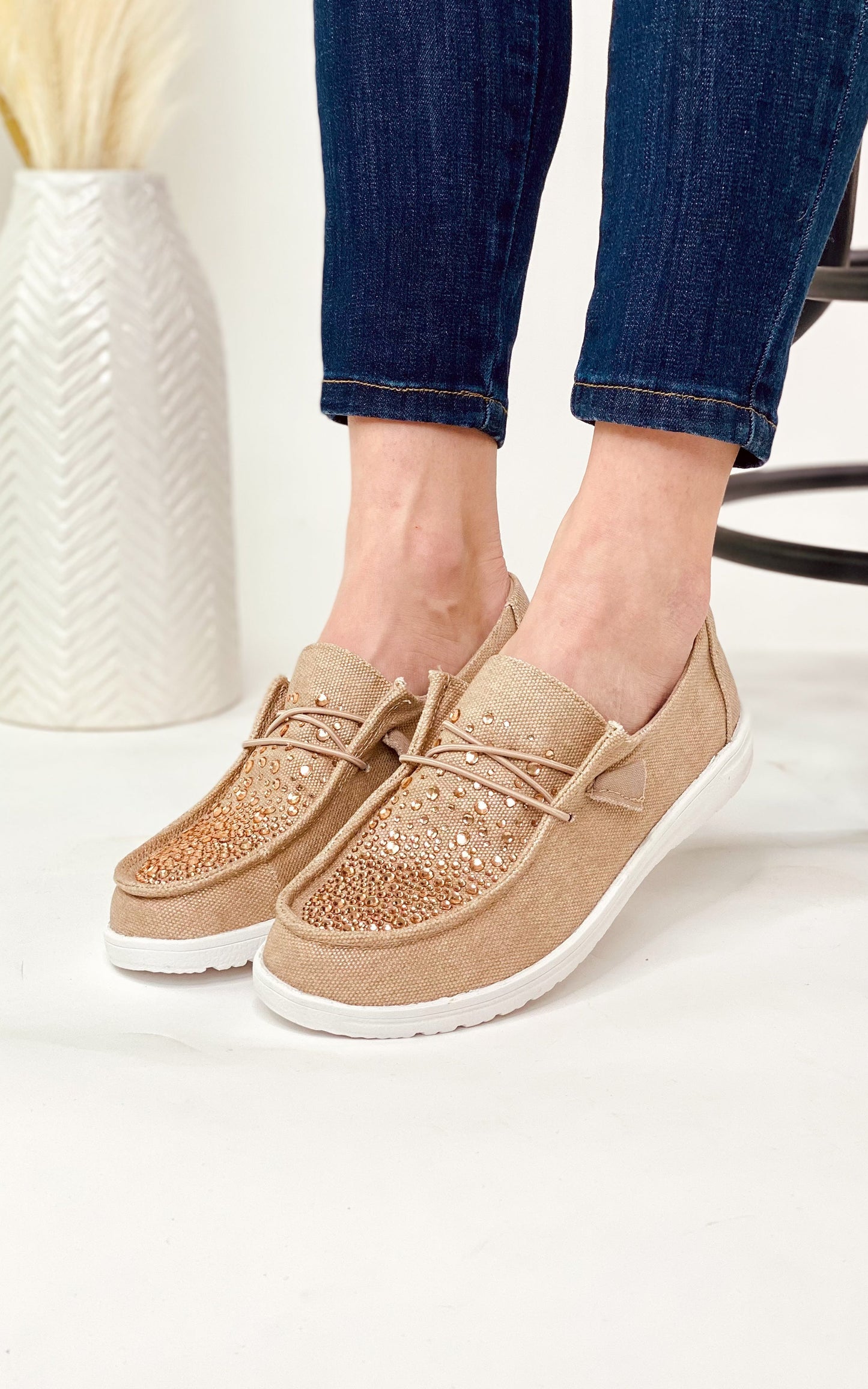 Maco Water Drop in Rose Gold Rhinestone Slip on Shoes