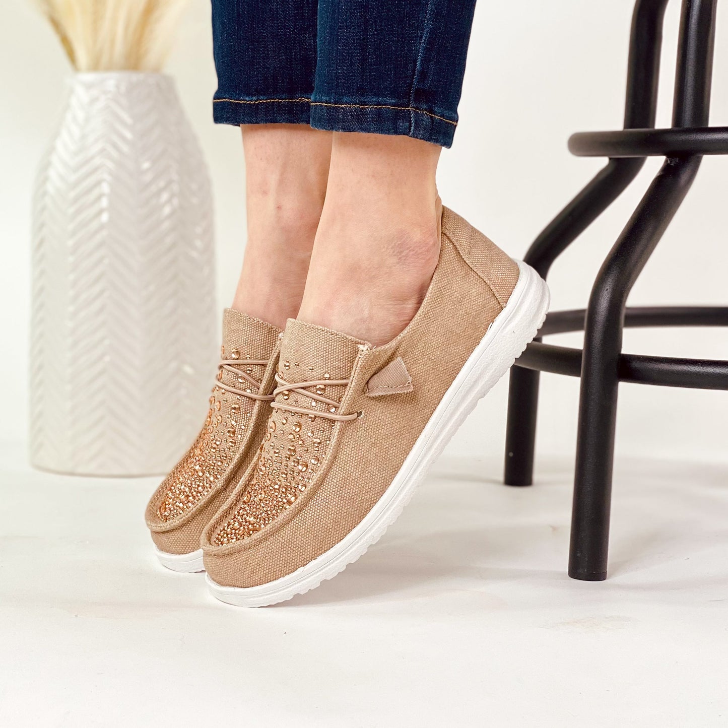 Maco Water Drop in Rose Gold Rhinestone Slip on Shoes